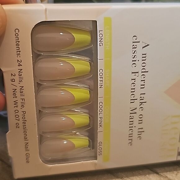 Neon French tip NWT coffin long cool.pink gloss - Picture 2 of 5